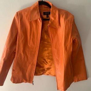 Bright orange leather jacket